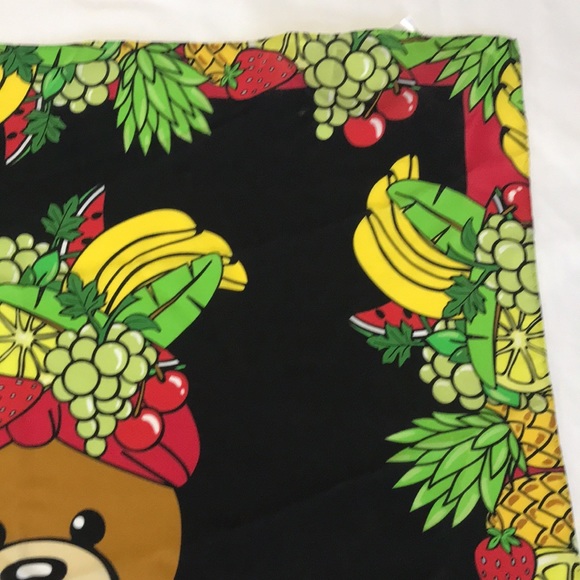 Moschino Toy Bear Fruit Scarf 100% Silk Made in Italy 26”x25” NWT - Picture 6 of 9